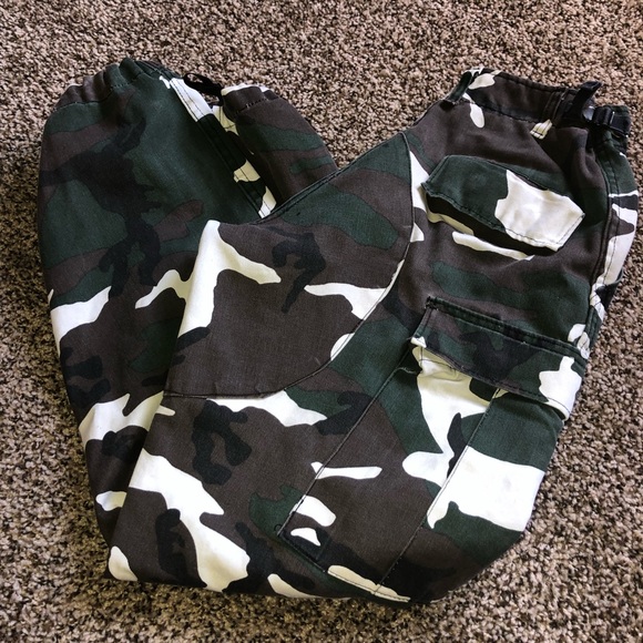 green and white camo pants